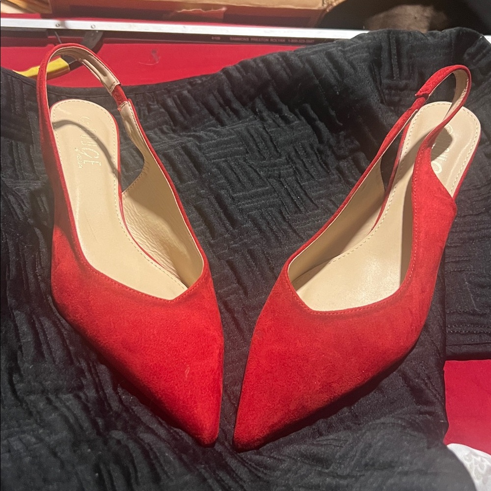 Rouge Helium Red Suede Slingback Heels